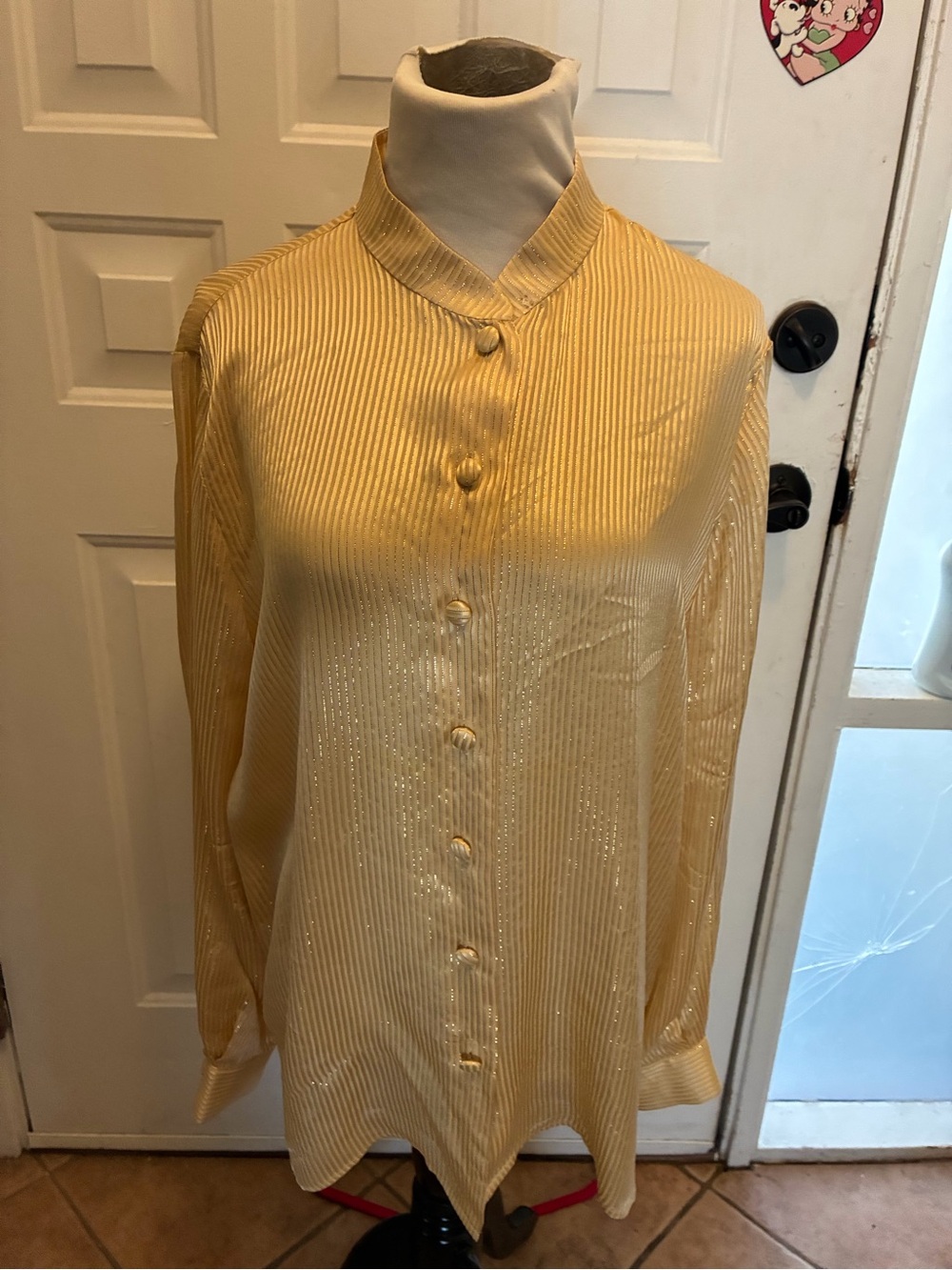 St. John gold striped blouse with subtle shimmer